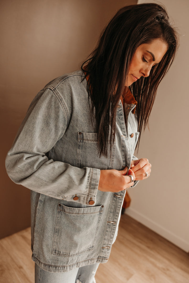 Corduroy Contrast Denim Barn Jacket