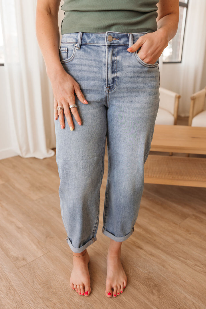 Risen High Rise Crop Barrel Cuffed Jeans