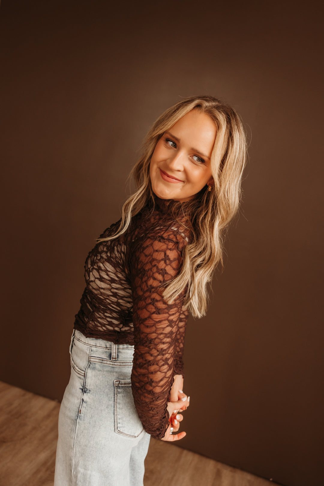 Mockneck Lace Top