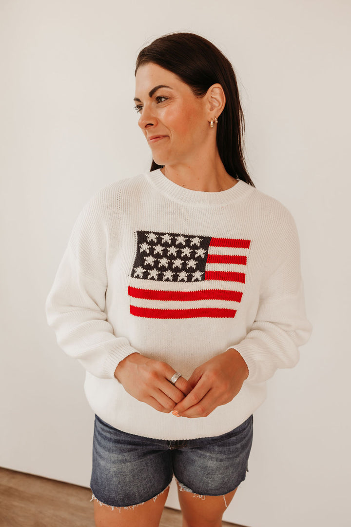 Oversized Sweater Top with Flag