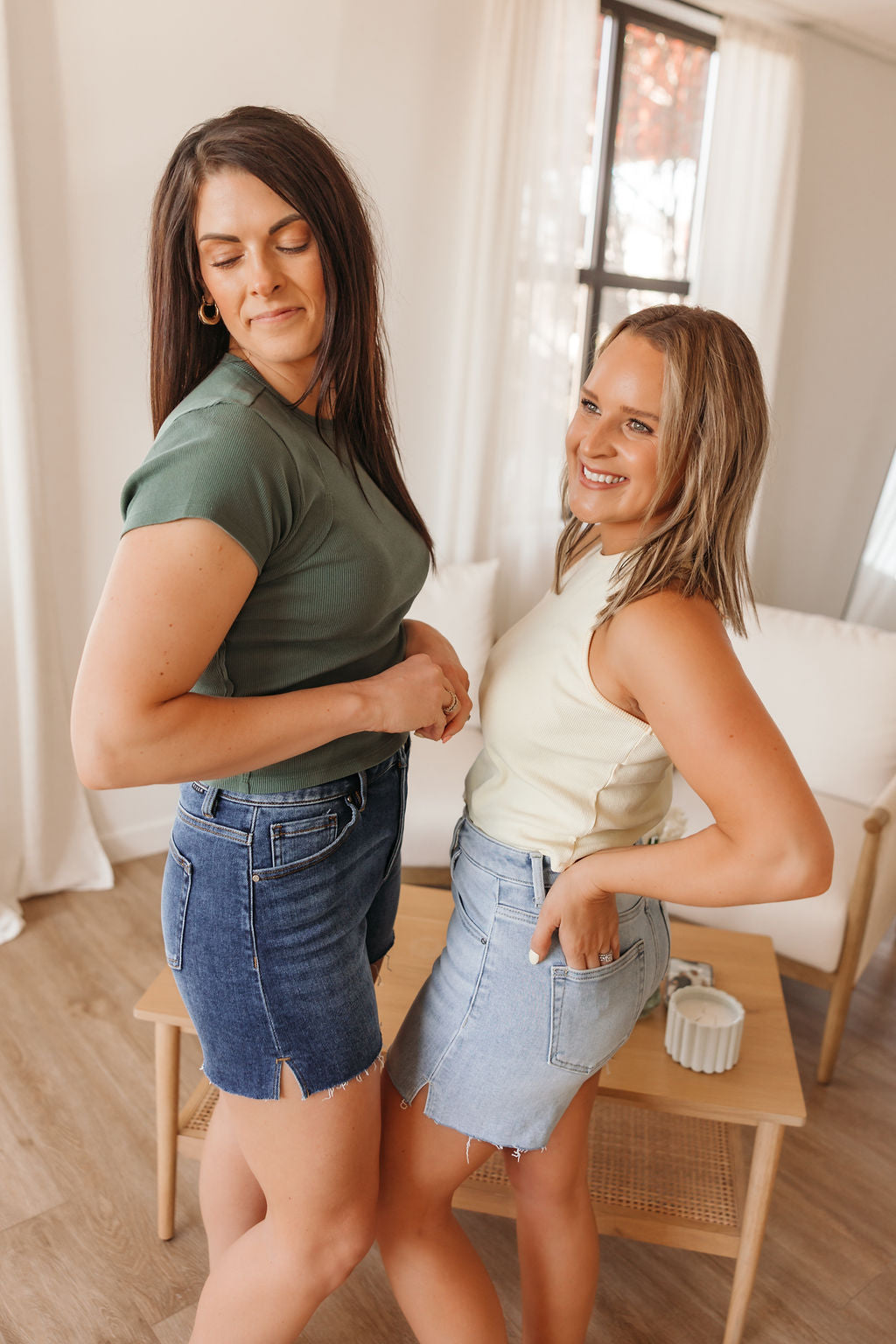 High Rise Raw Cut Hem Side Slit Shorts