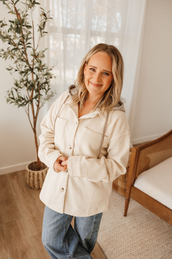 Button Down Shacket with Hood