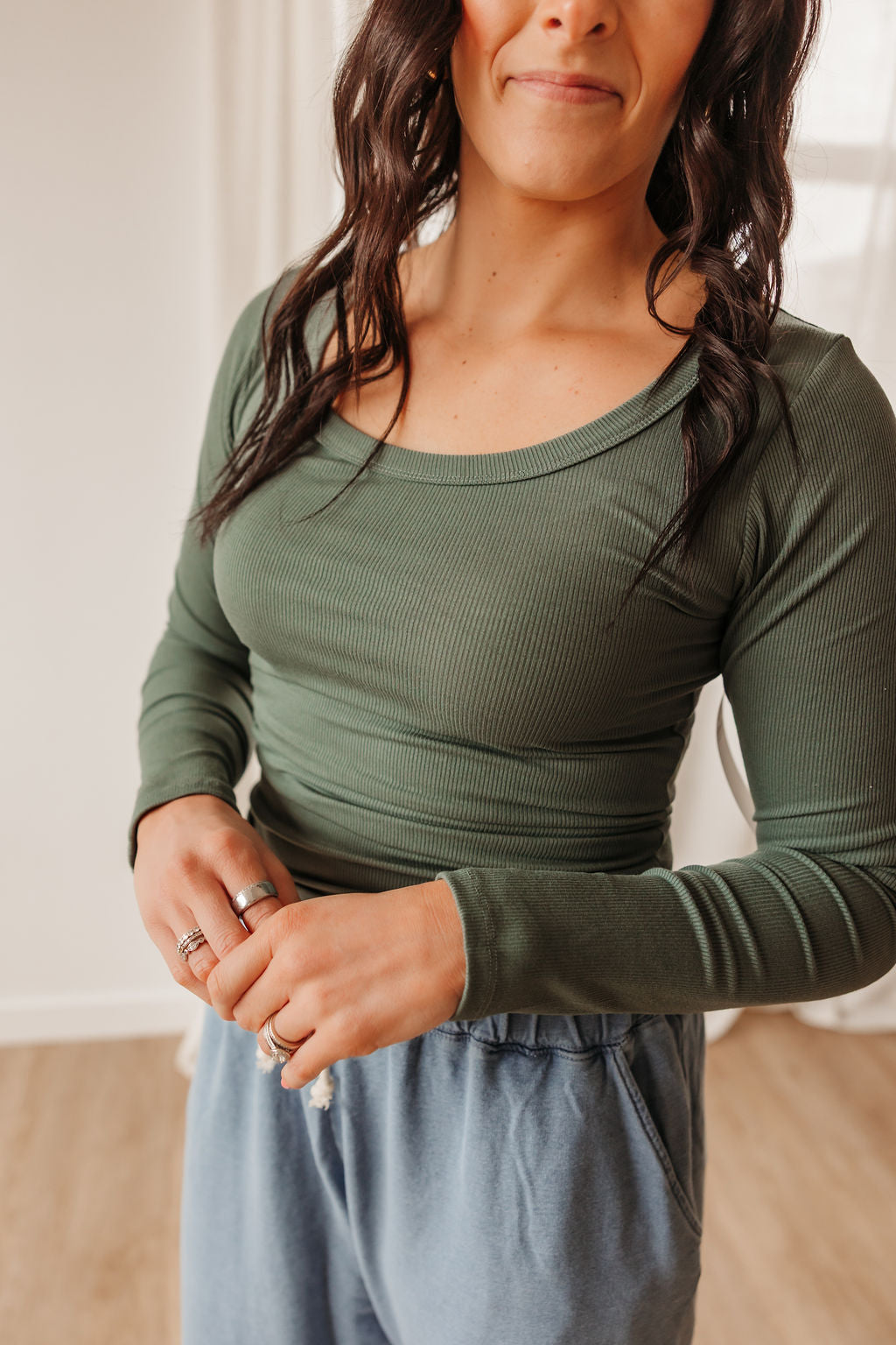 Scoop Neck Ribbed L/S Top