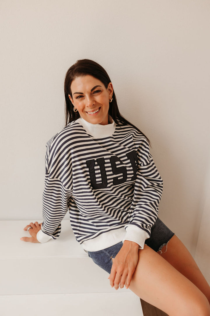 Stripe Mock Neck USA