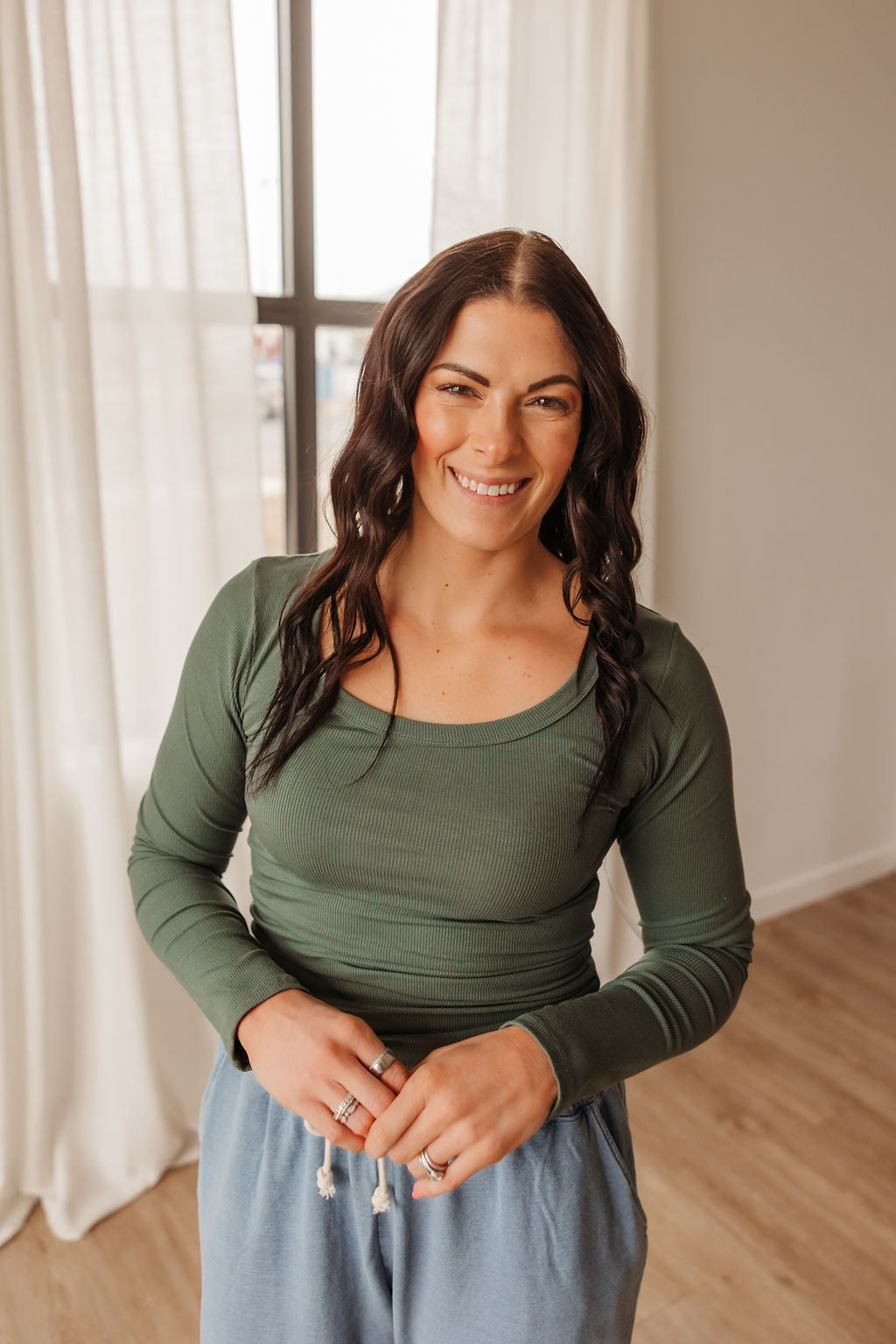 Scoop Neck Ribbed L/S Top