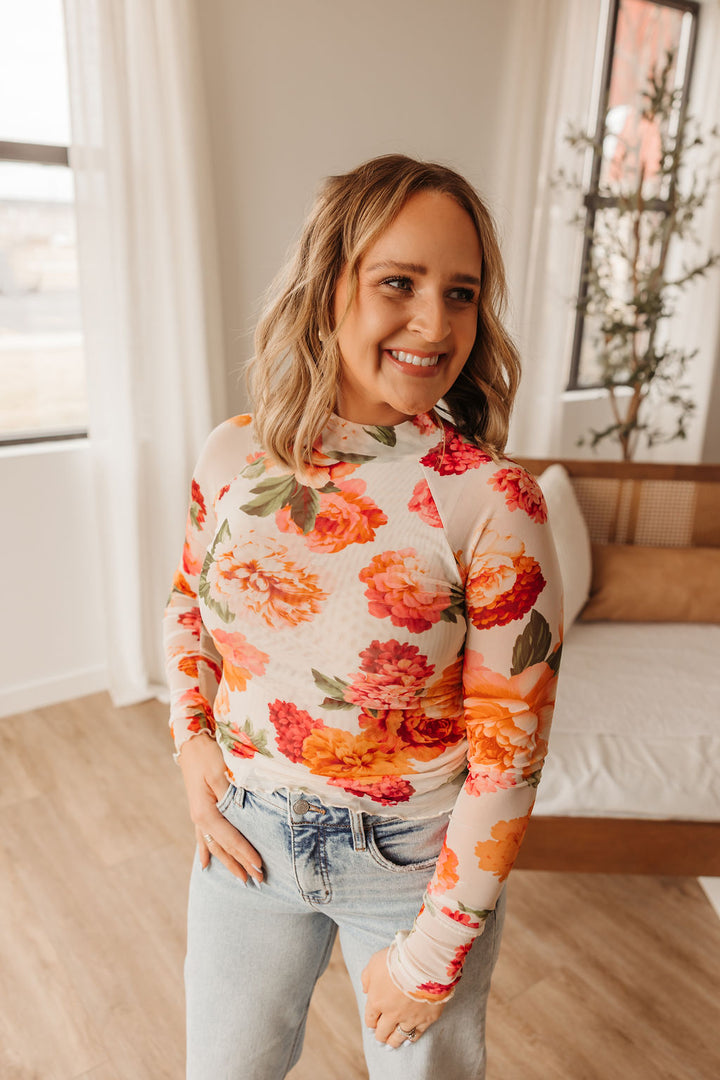 Floral Print Mesh Top