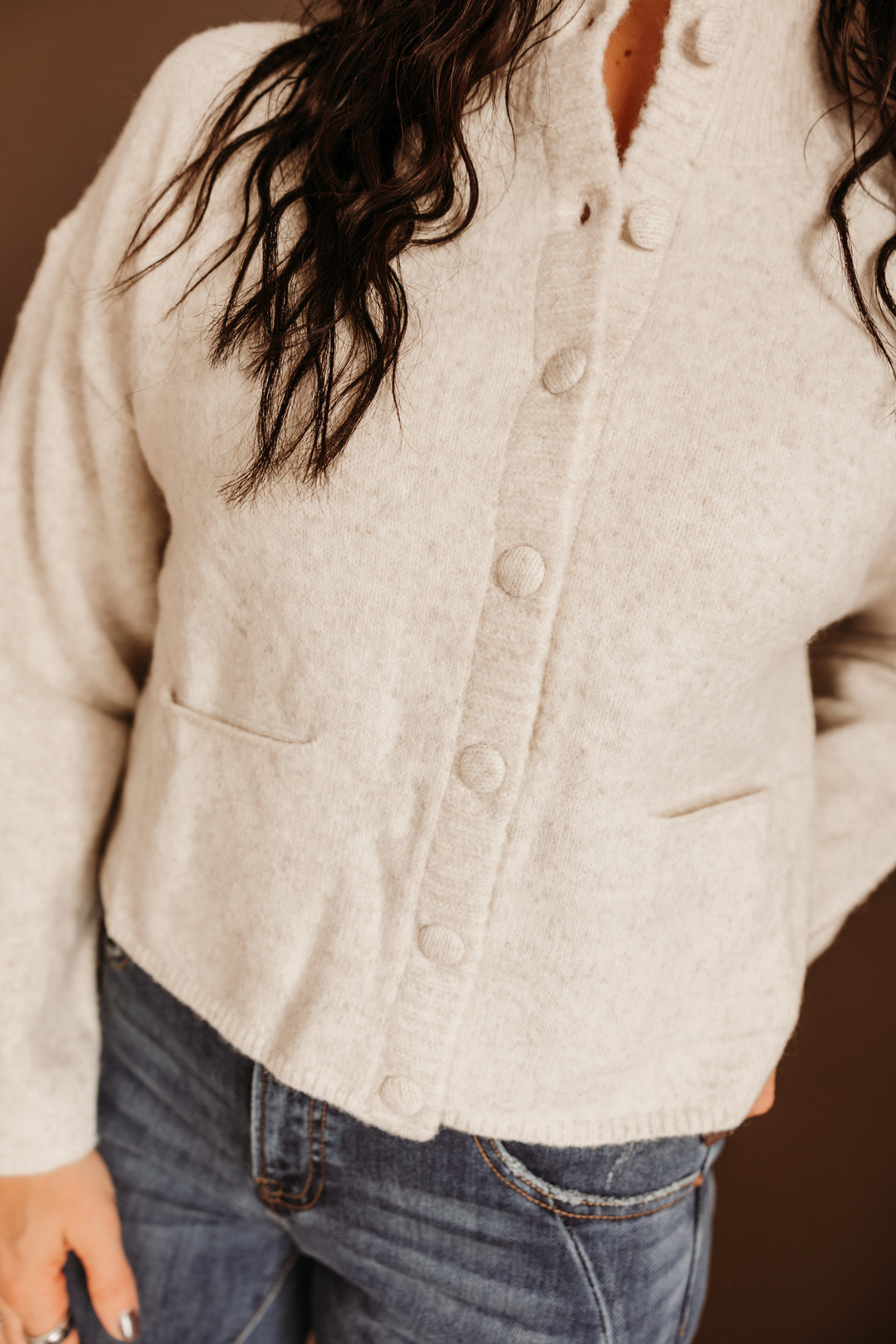 Mock Neck Front Pocket Cardigan