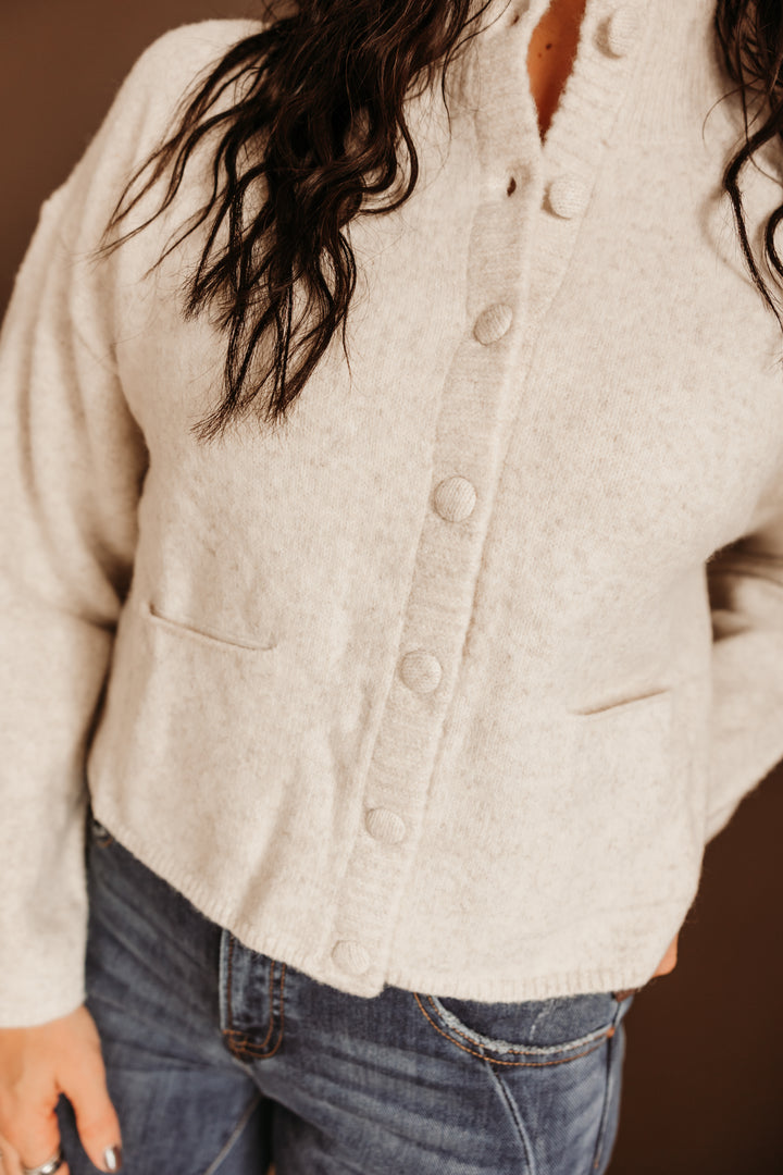 Mock Neck Front Pocket Cardigan