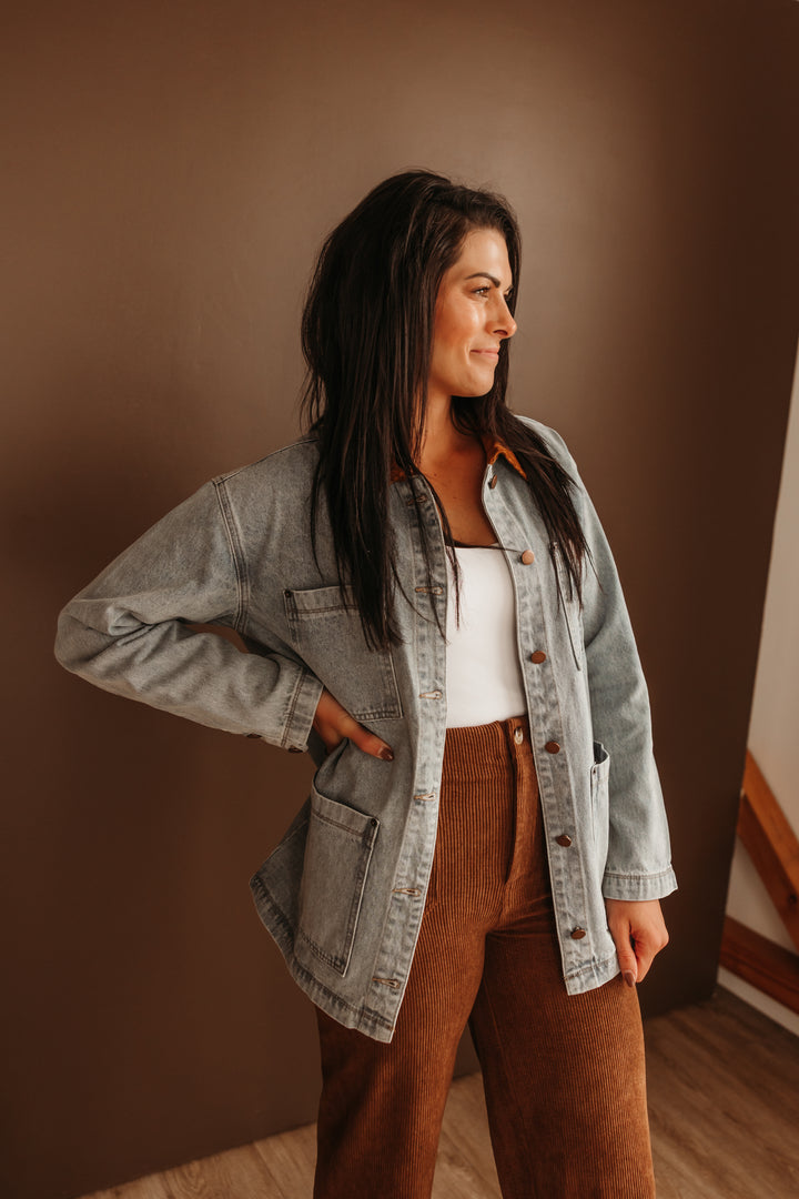 Corduroy Contrast Denim Barn Jacket