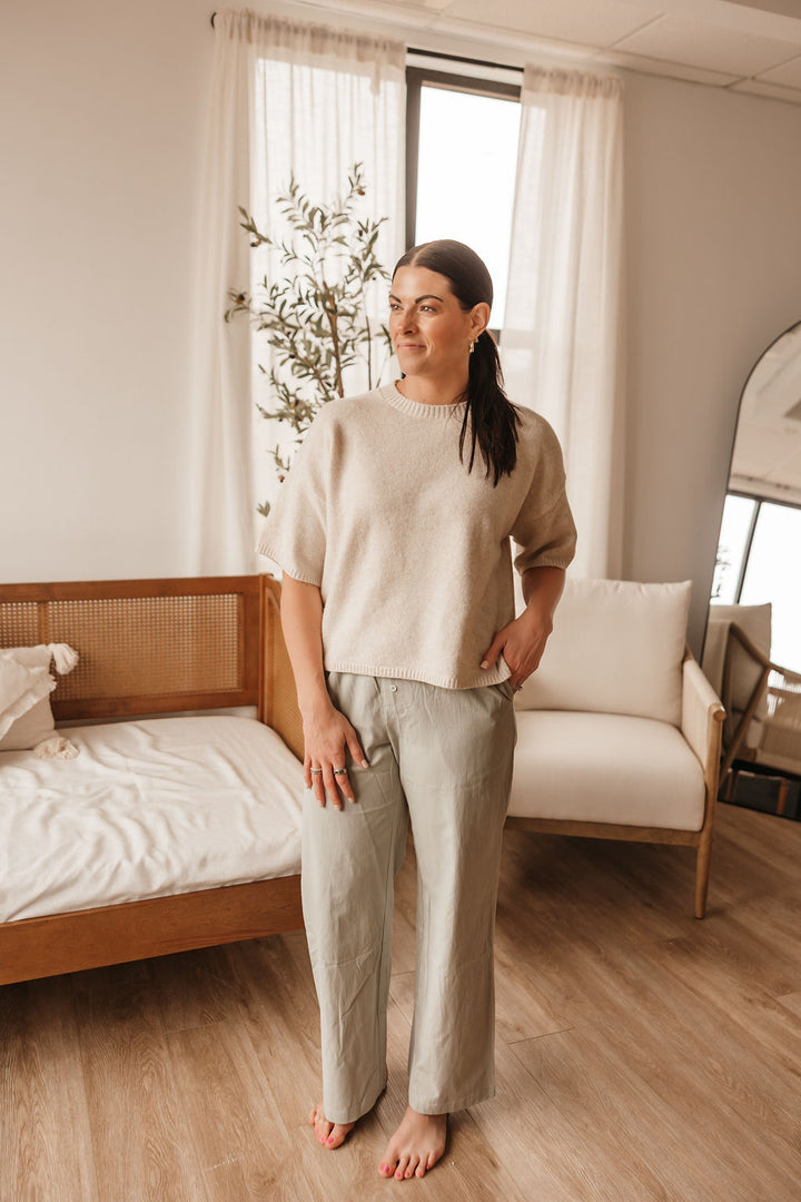Mid Waist Wide Leg Pant