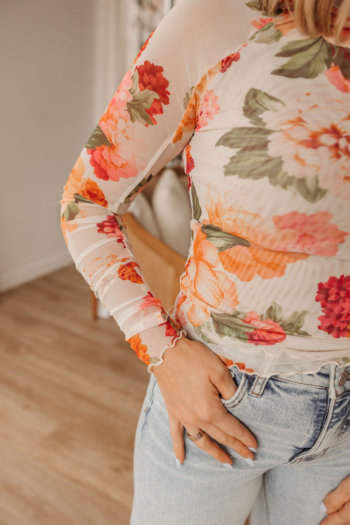 Floral Print Mesh Top