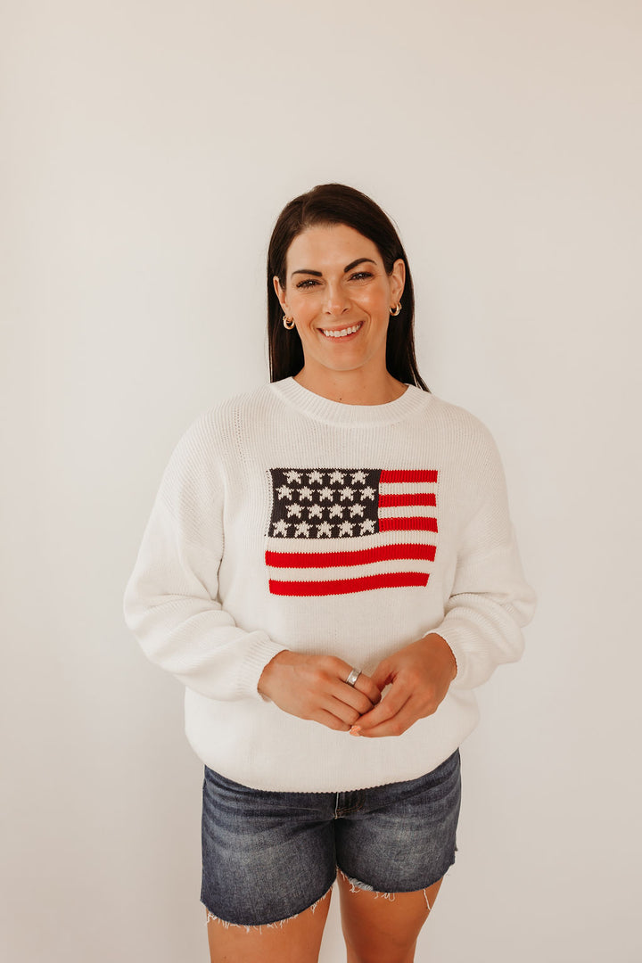 Oversized Sweater Top with Flag