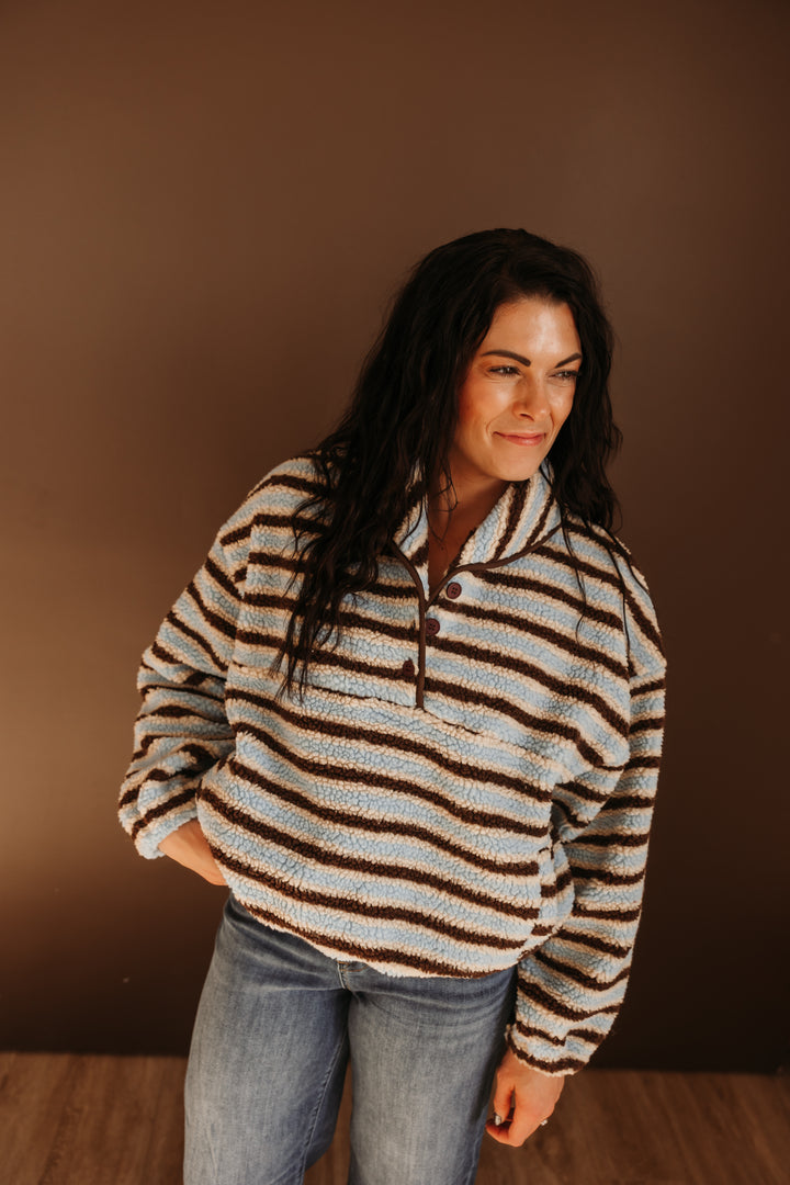 Collared Button Neck Oversized Fleece Pullover