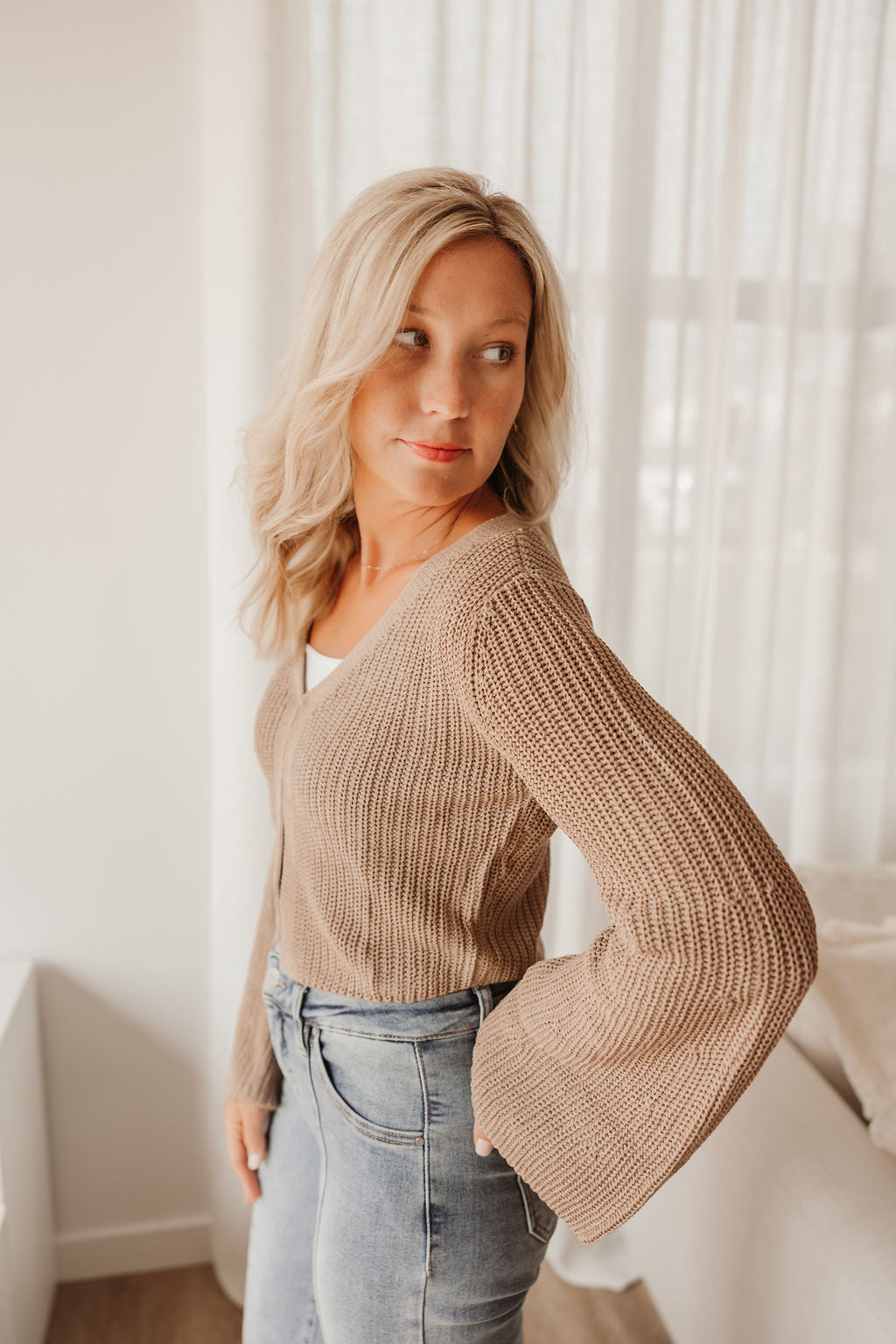 V-Neck Bell Sleeve Cardigan