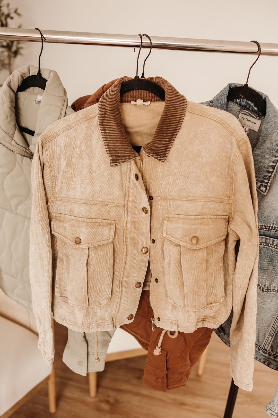 Corduroy Collar Contrast Jacket