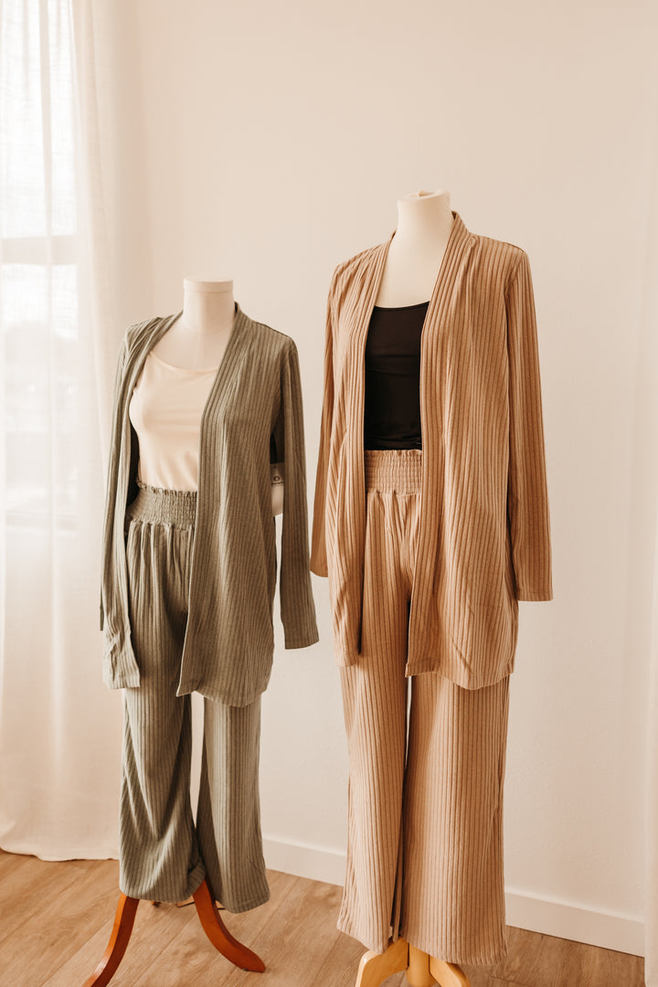Soft Ribbed Cardigan Pant Set