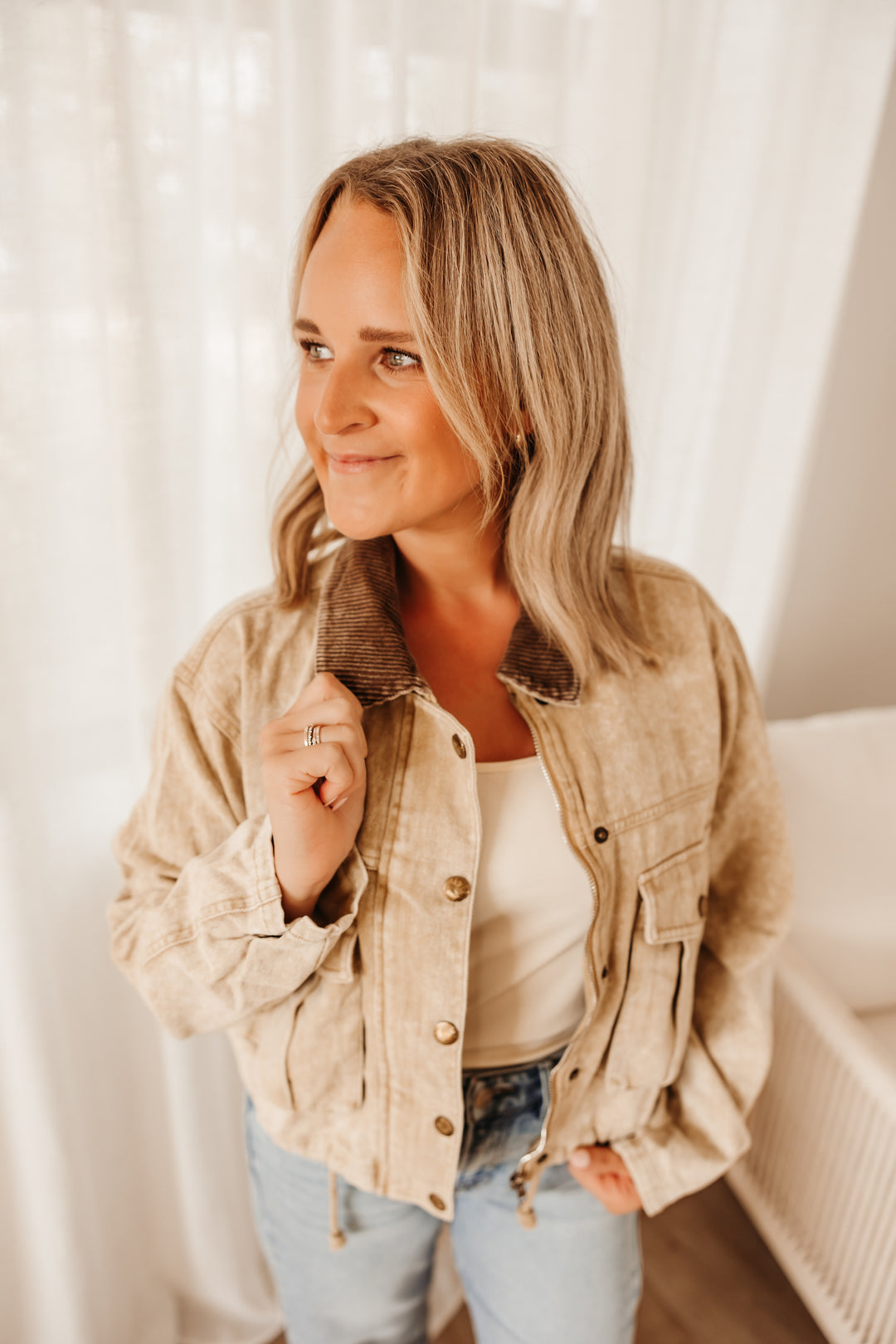 Corduroy Collar Contrast Jacket