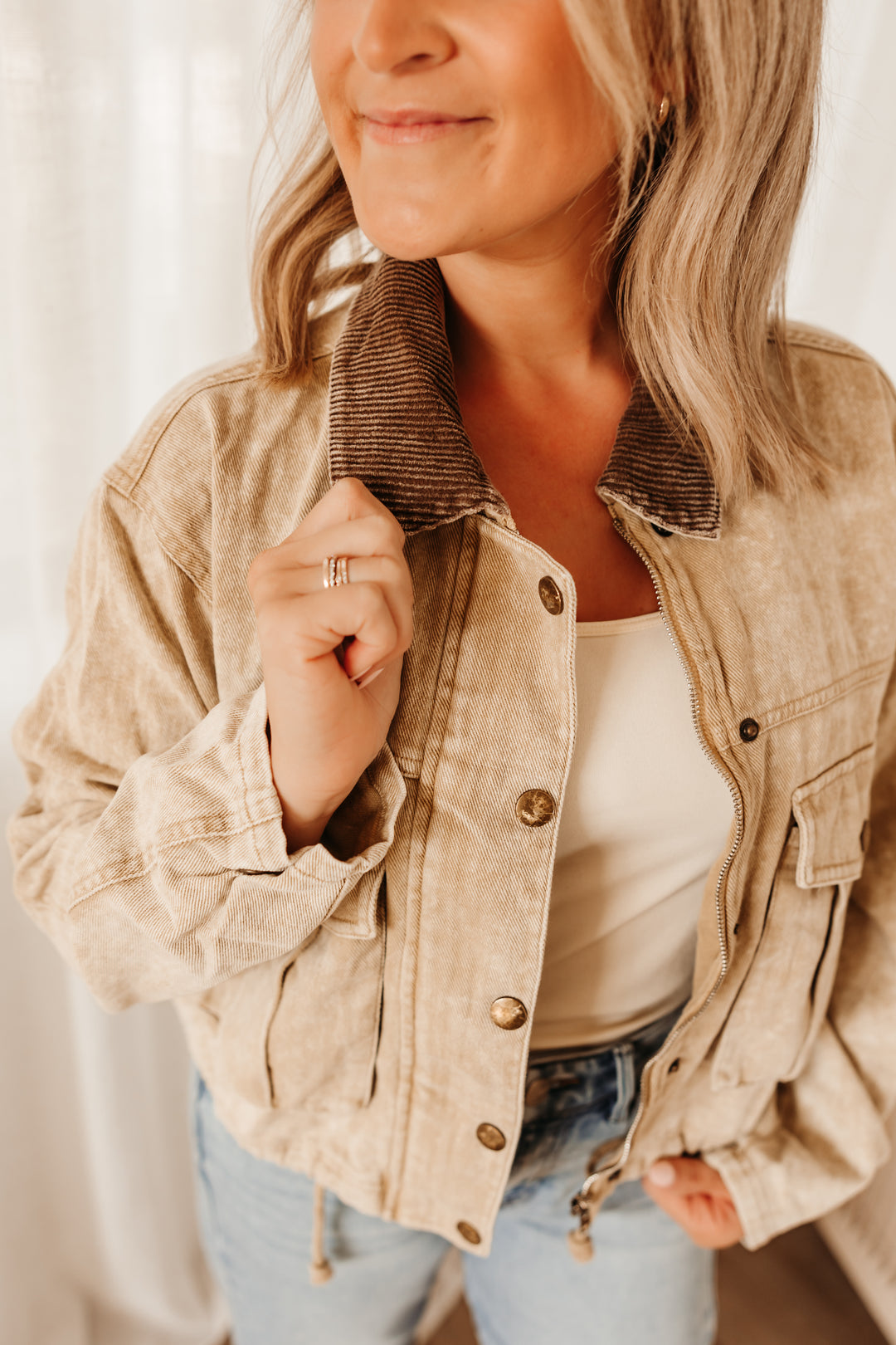 Corduroy Collar Contrast Jacket