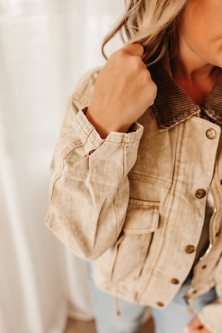 Corduroy Collar Contrast Jacket