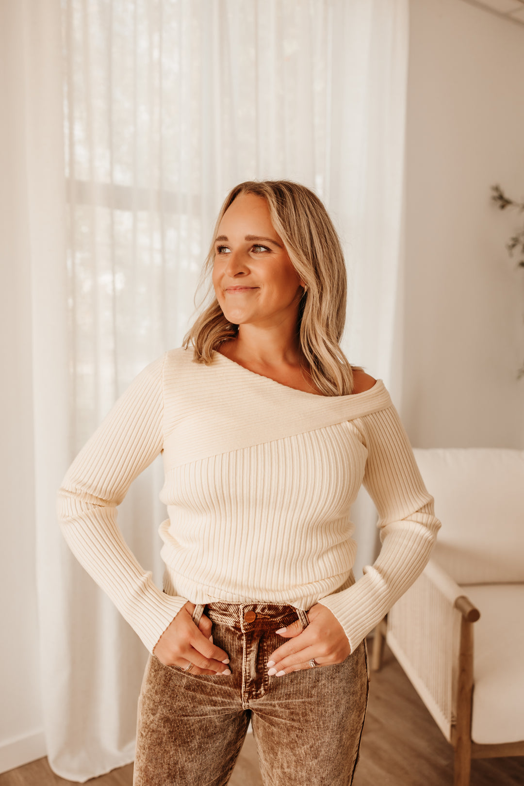 One Shoulder Ribbed Sweater Top