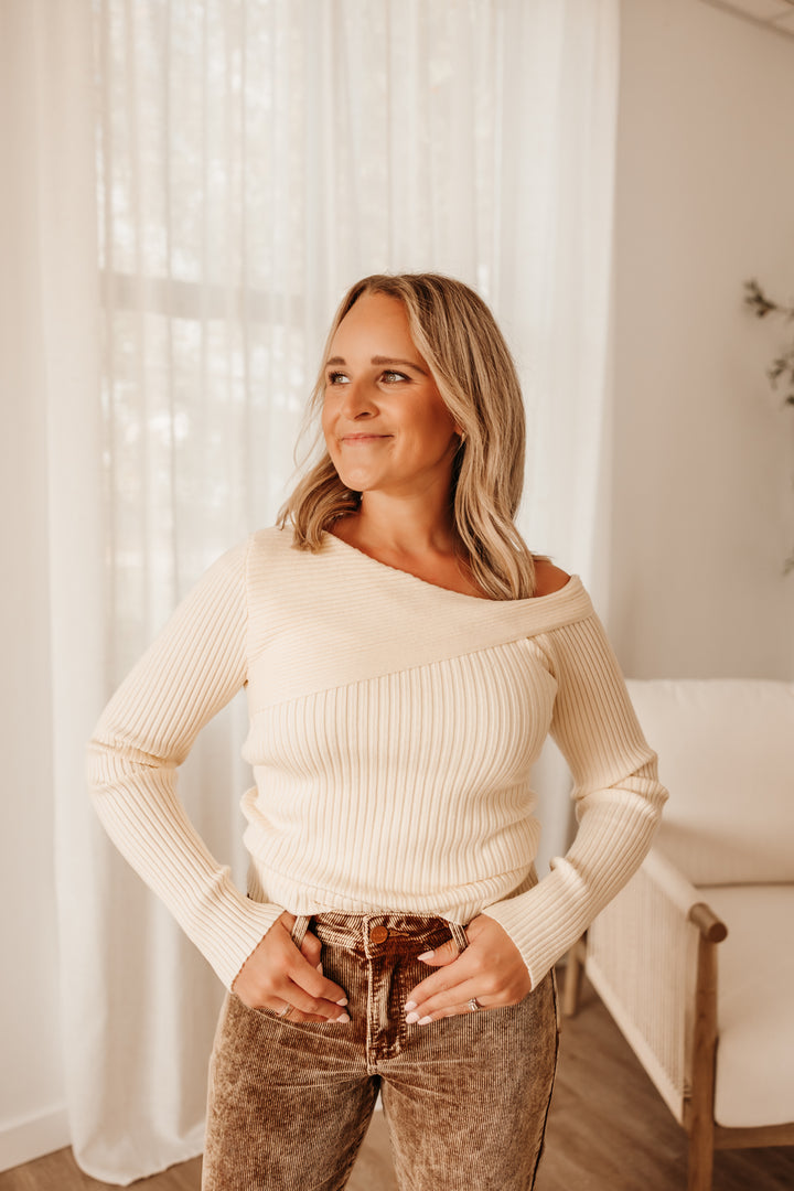 One Shoulder Ribbed Sweater Top