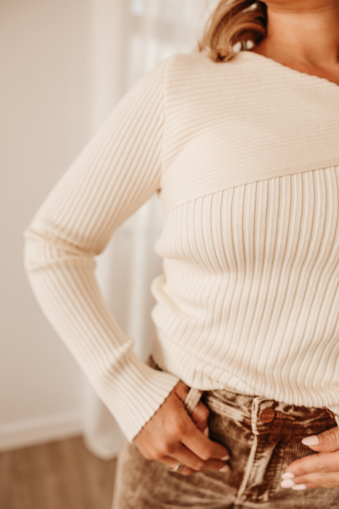 One Shoulder Ribbed Sweater Top