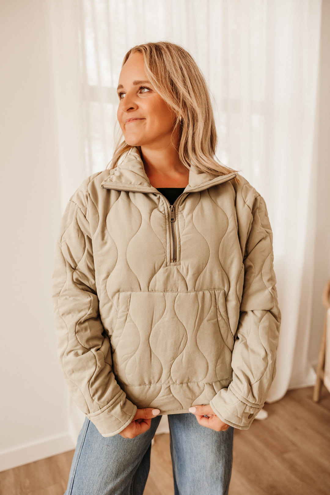 Quilted Half Zip Pullover