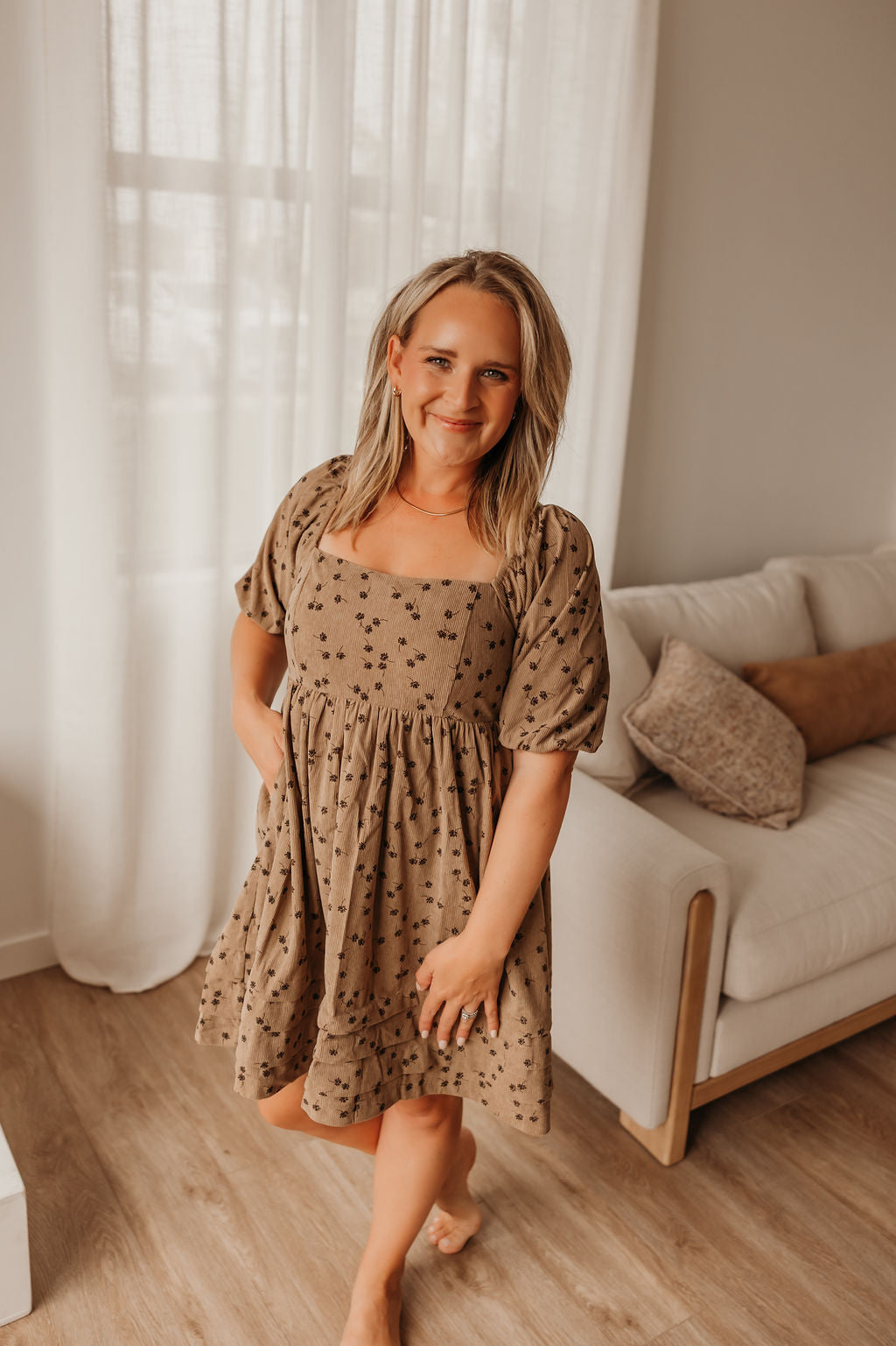 Floral Corduroy Babydoll Dress