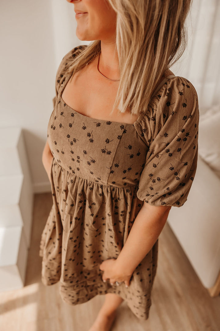 Floral Corduroy Babydoll Dress
