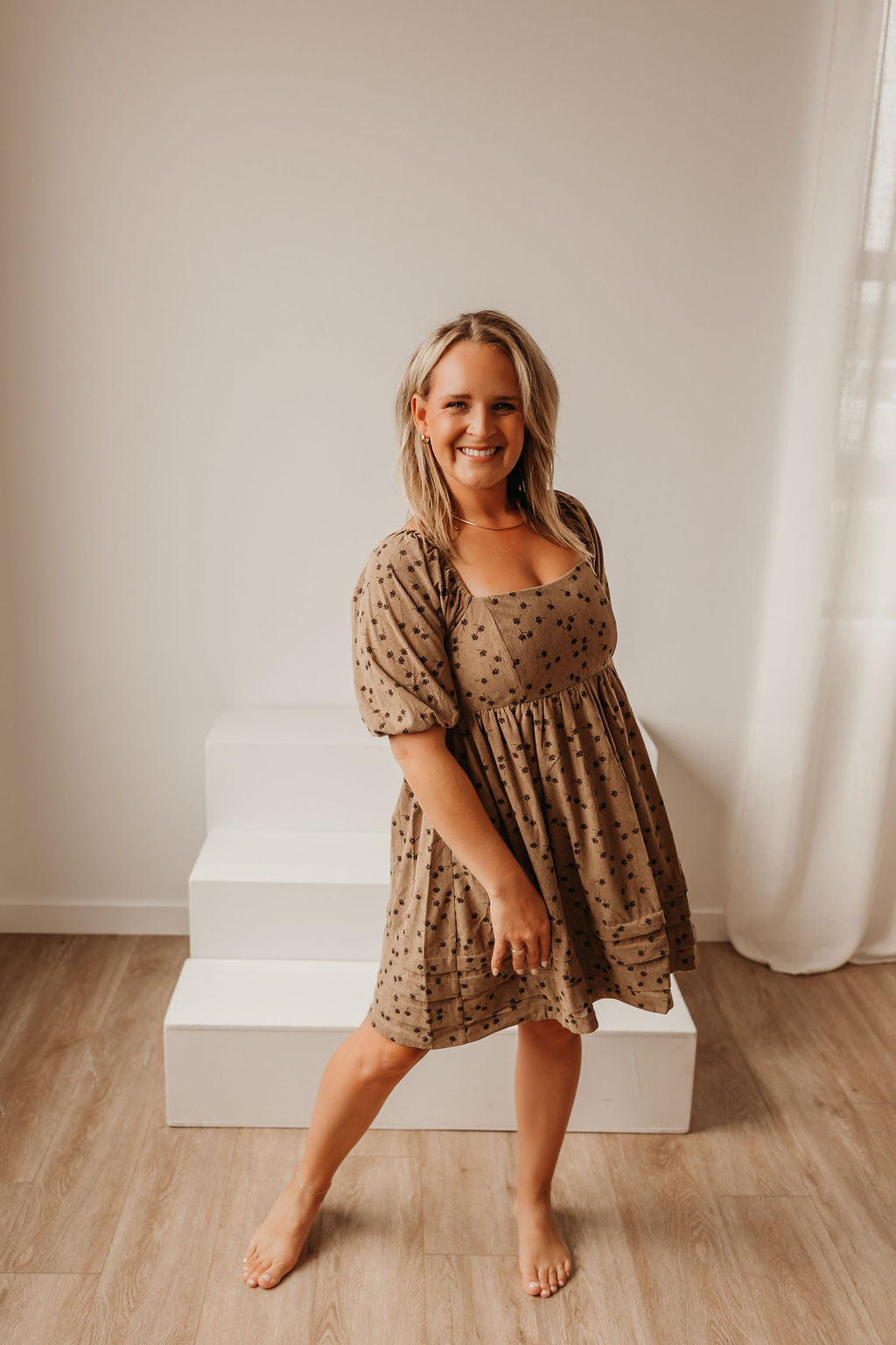 Floral Corduroy Babydoll Dress