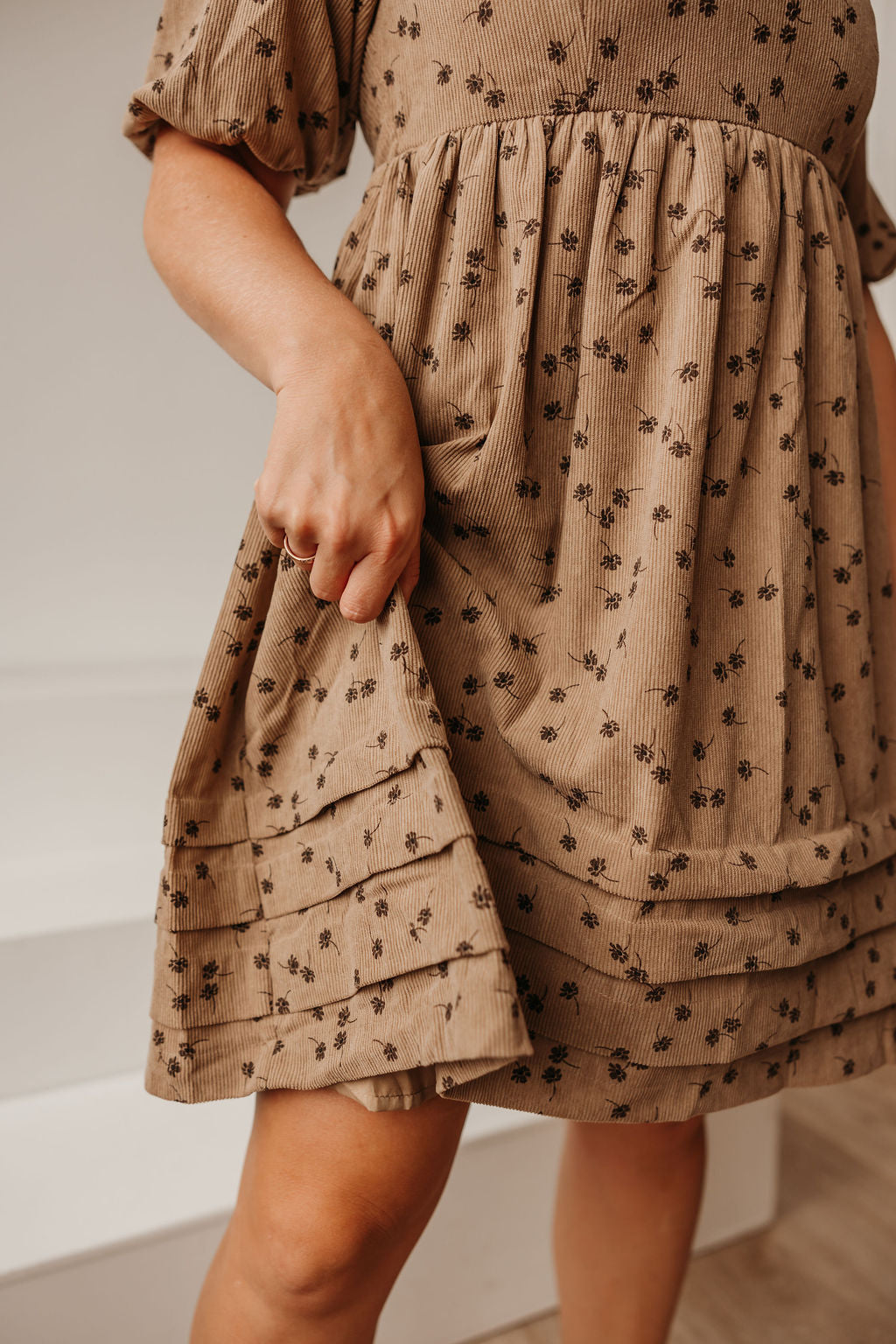 Floral Corduroy Babydoll Dress