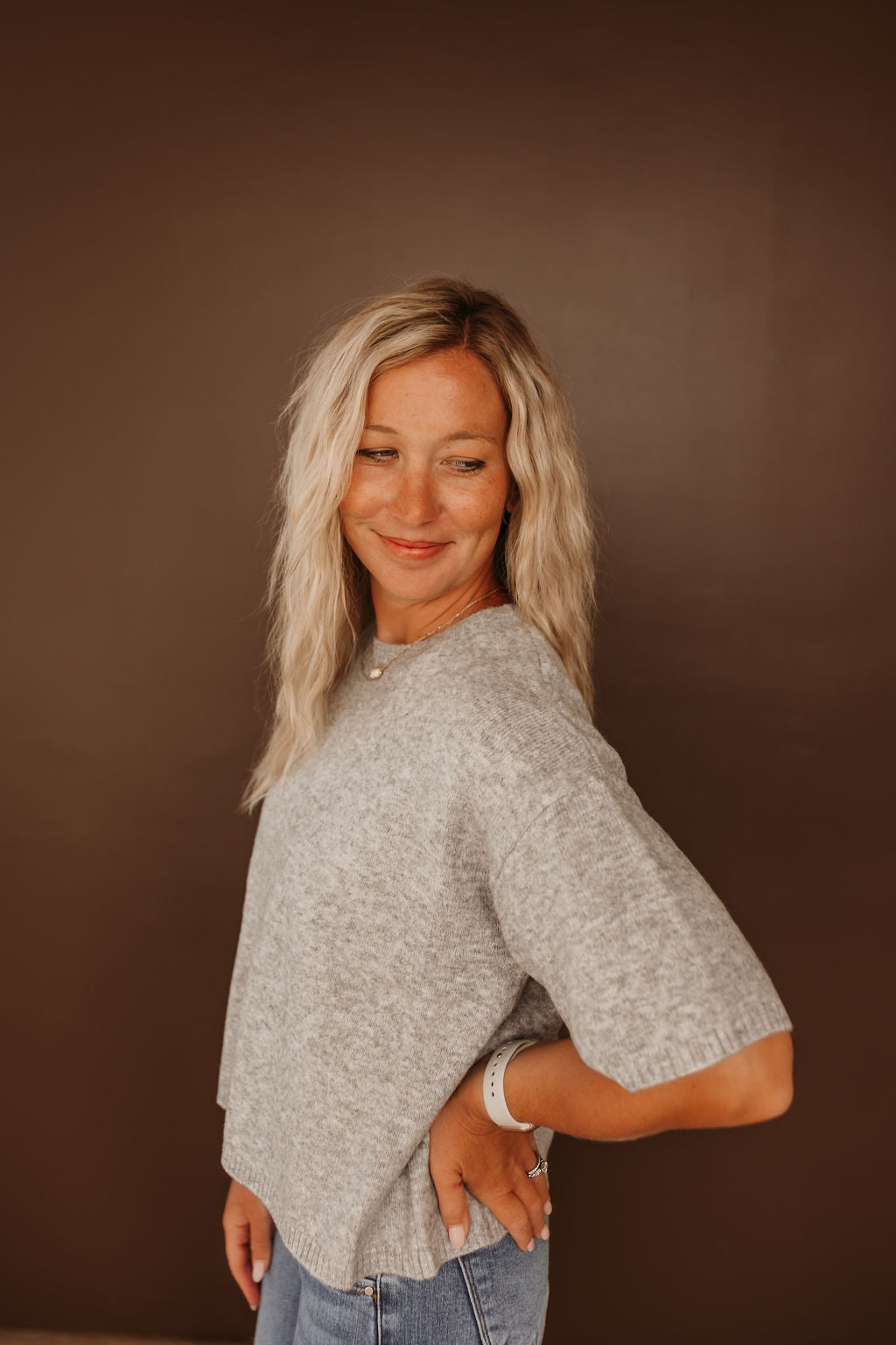 S/S Crew Neck Boxy Sweater Top