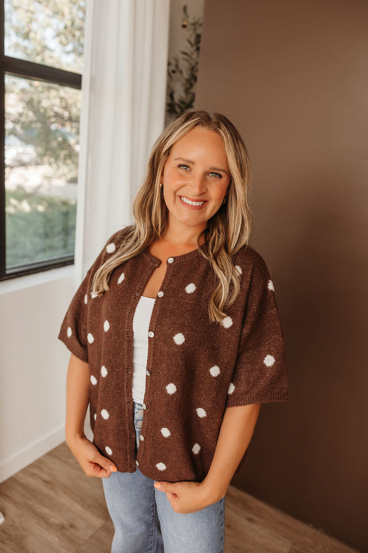 S/S Crew Neck Polka Dot Cardigan