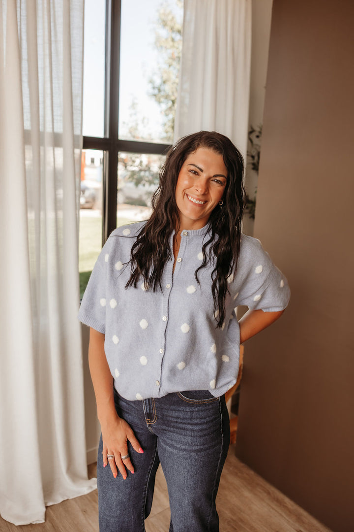 S/S Crew Neck Polka Dot Cardigan