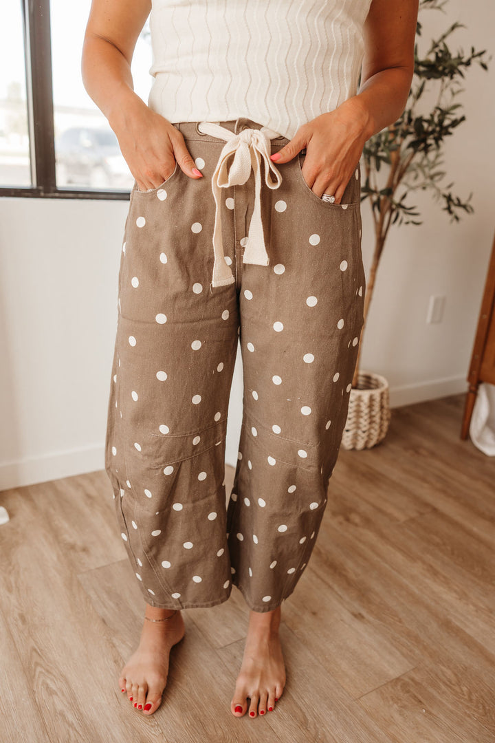Waist Bow Tie Polka Dot Print Barrel Pants