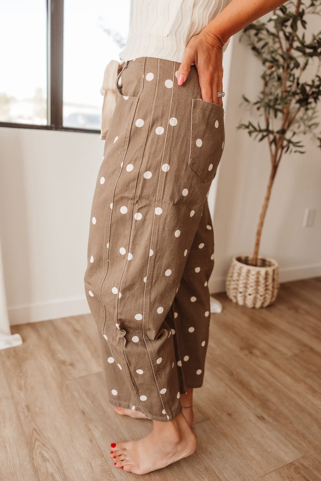 Waist Bow Tie Polka Dot Print Barrel Pants