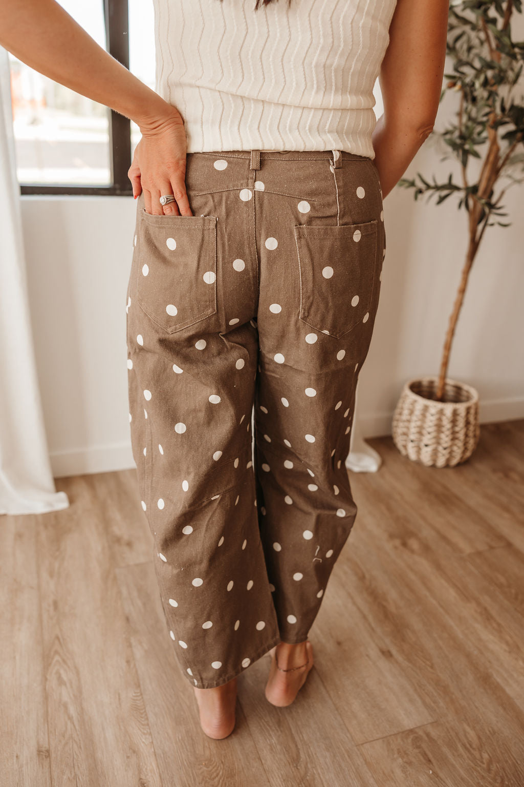 Waist Bow Tie Polka Dot Print Barrel Pants