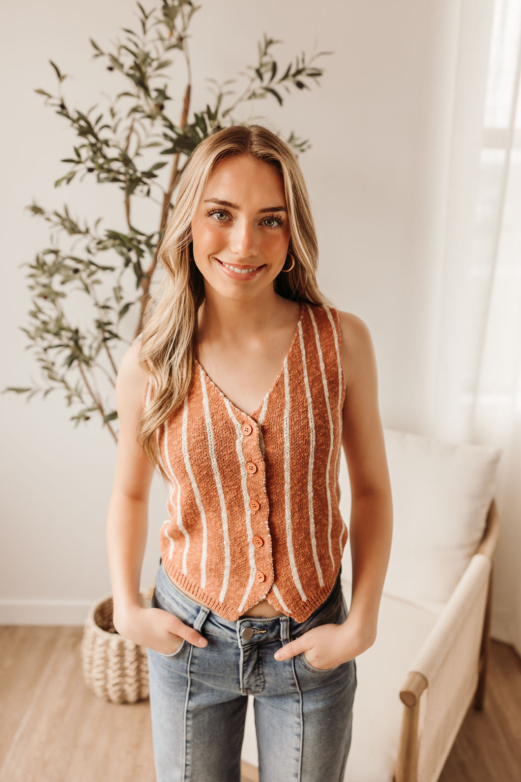 Striped Button Up Vest