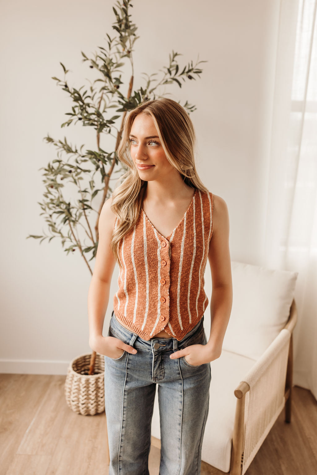 Striped Button Up Vest