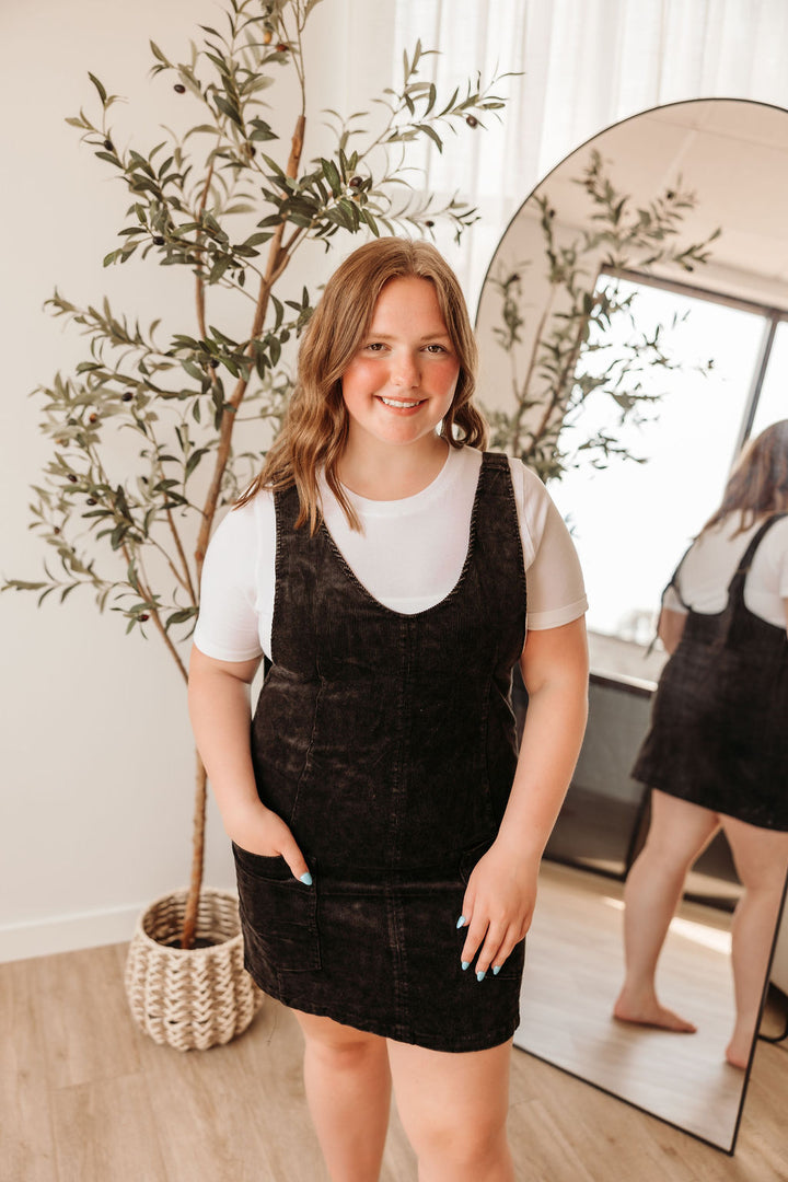 Black Snow Wash Corduroy Dress