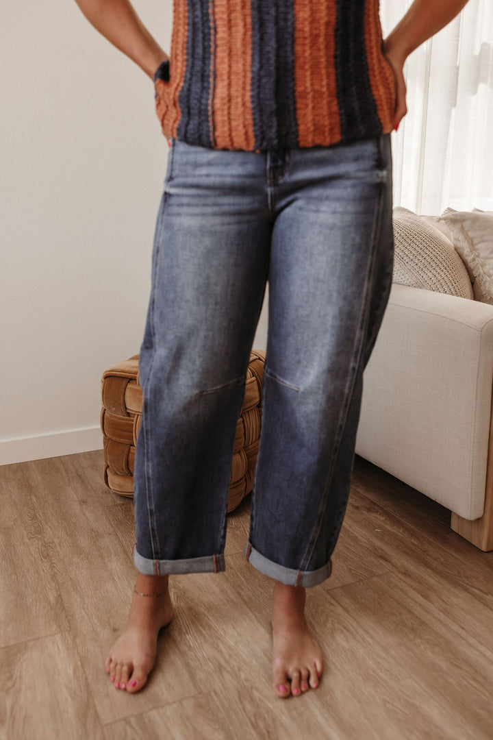Risen Crop Barrel Cuffed Jeans