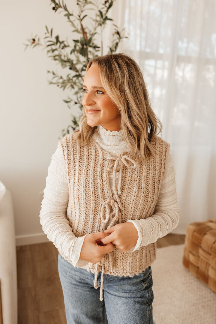 Front Tie Chunky Sweater Vest