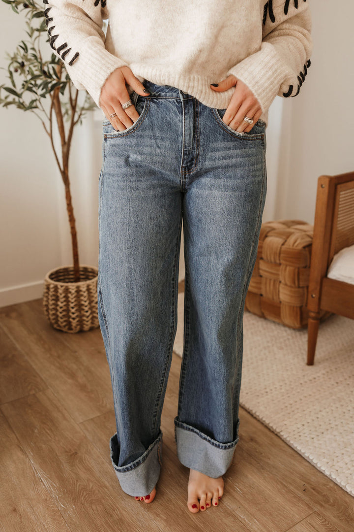 Vervet High Rise Cuffed Baggy Wide Leg Jeans