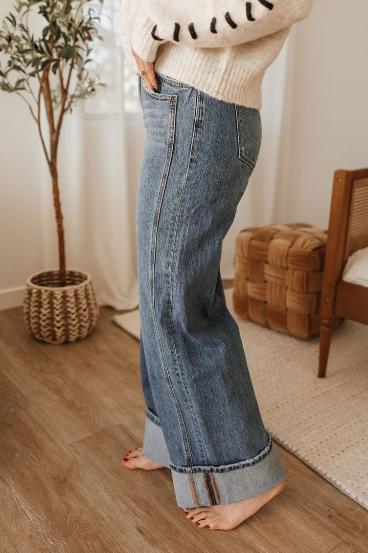 Vervet High Rise Cuffed Baggy Wide Leg Jeans