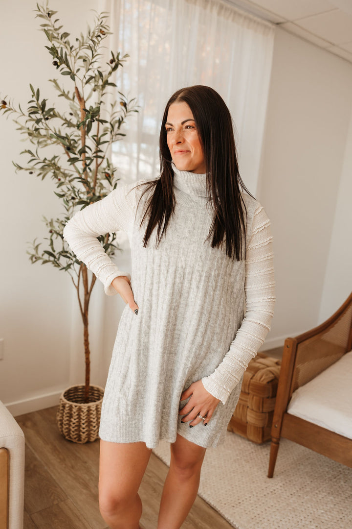 Cable Knit Turtleneck Sweater Dress