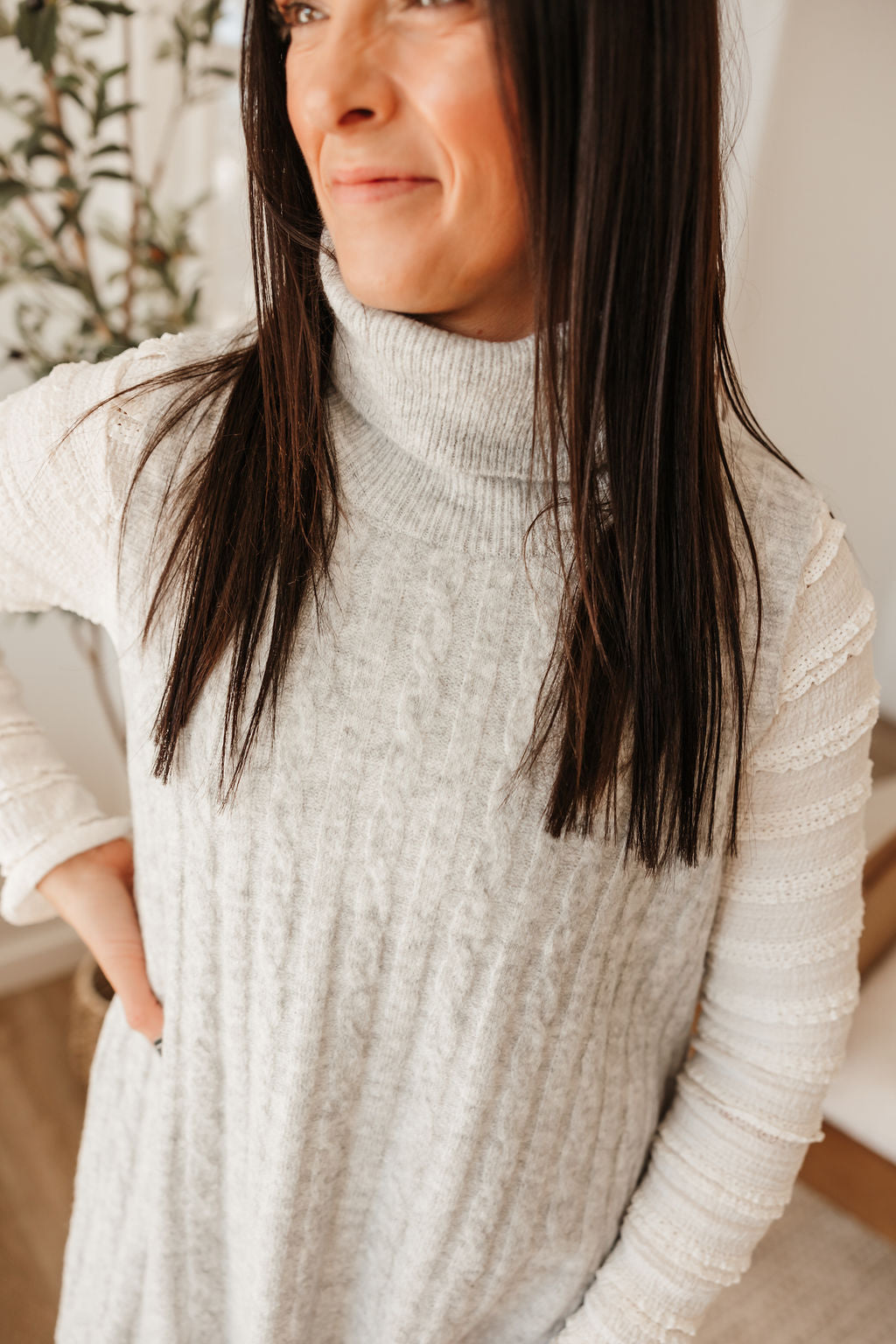 Cable Knit Turtleneck Sweater Dress