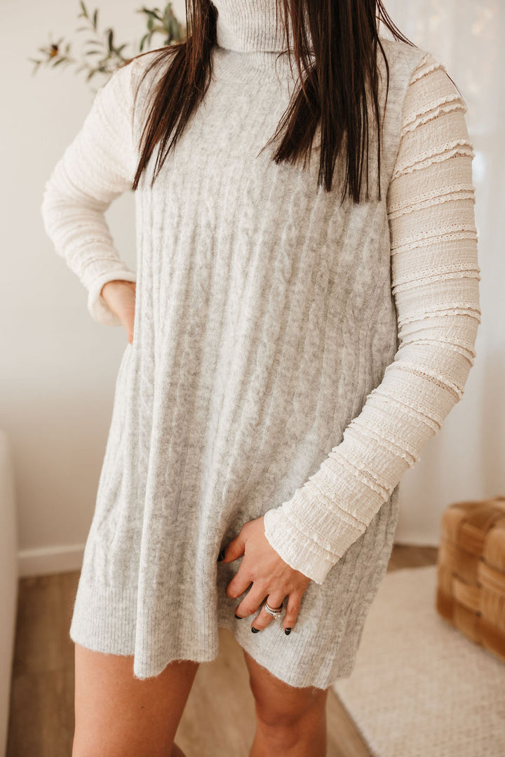Cable Knit Turtleneck Sweater Dress
