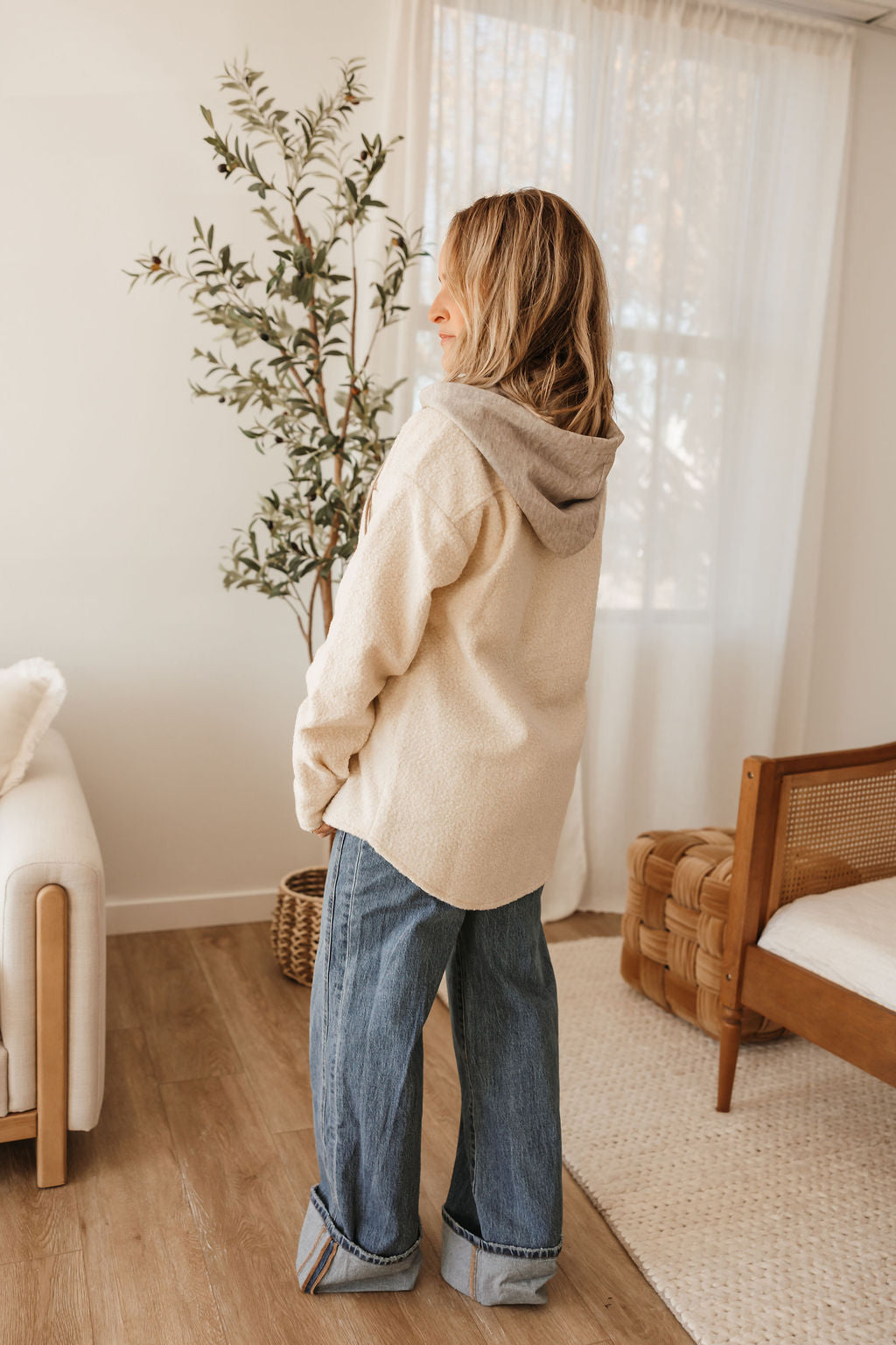 Button Down Shacket with Hood