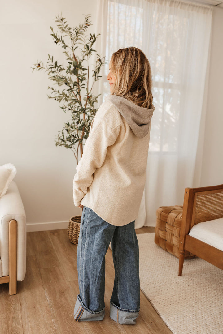 Button Down Shacket with Hood