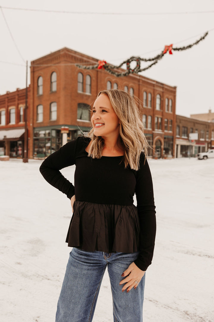 Scoop Neck Ribbed Bubble Top